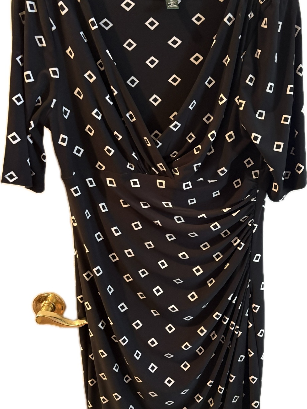 Ralph Lauren Black Midi Dress with White Diamond Print.  12